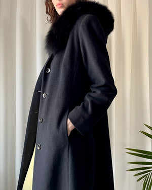 90s Fox Fur Hooded Angora Coat