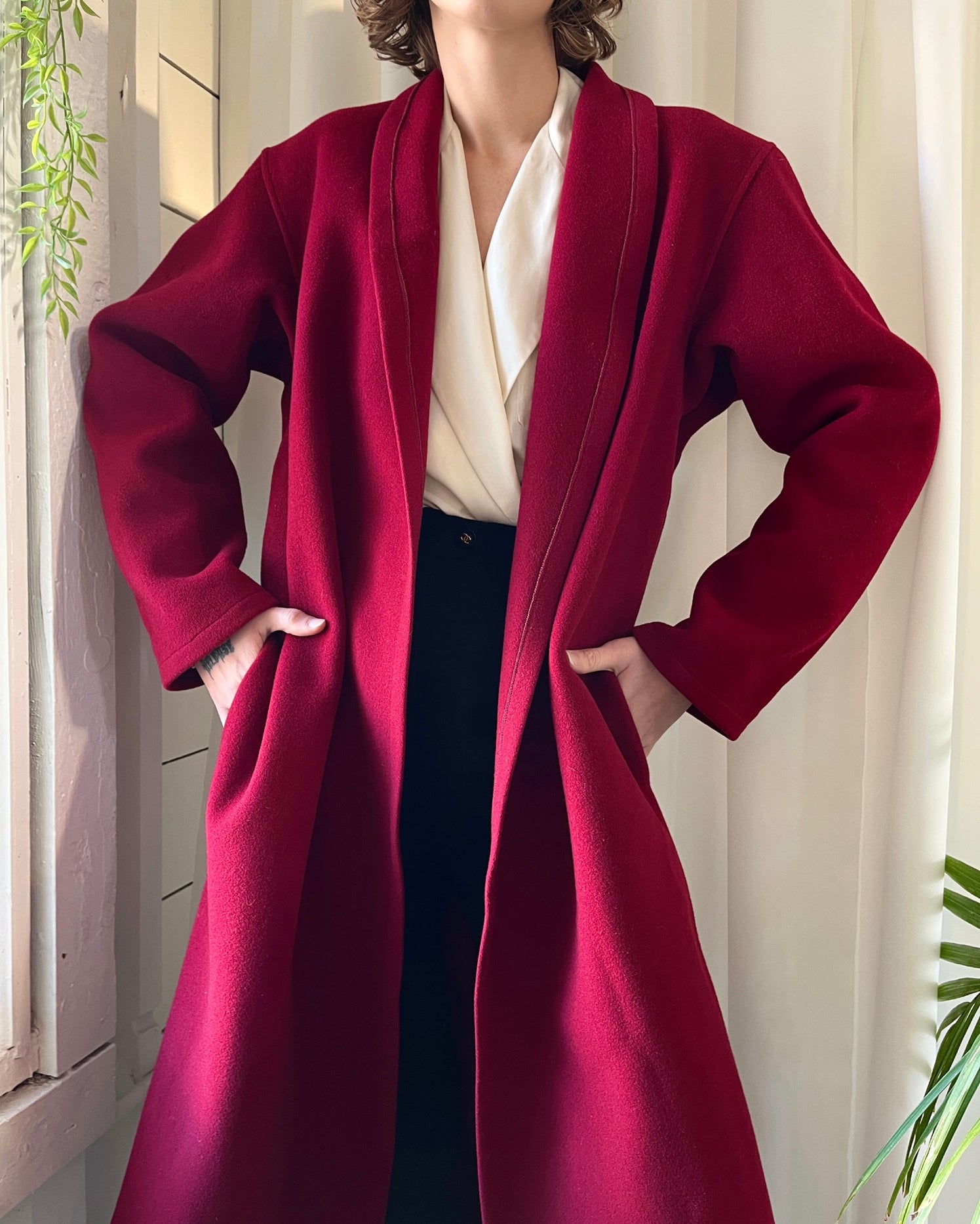 80s Fuchsia Belted Trench - Lucky Vintage