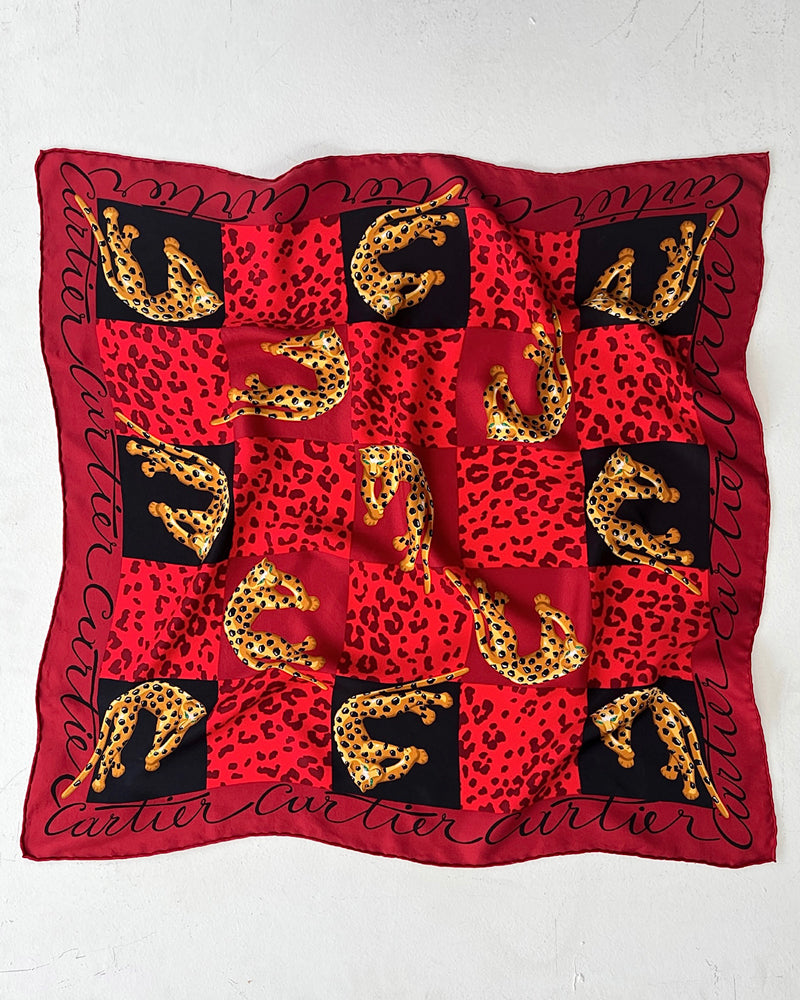 Gold Vintage Cartier Panther Diamond Jewelry Silk Scarf Cushion Pillow