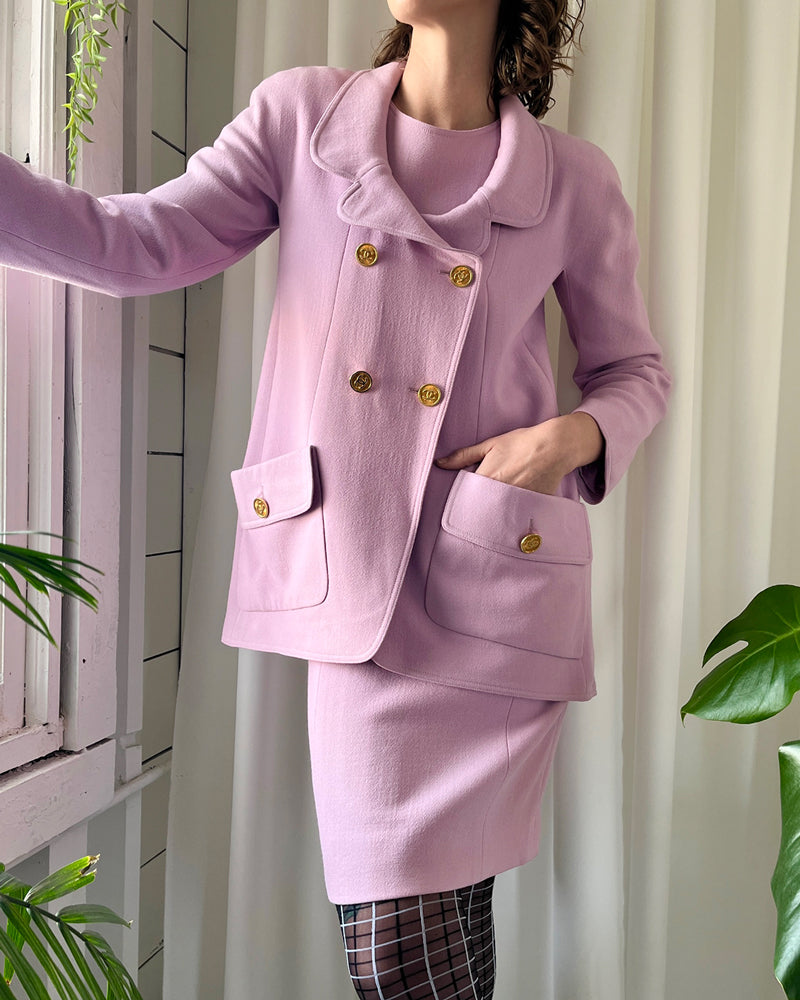 90s Chanel Wool Jacket & Dress Suit | S