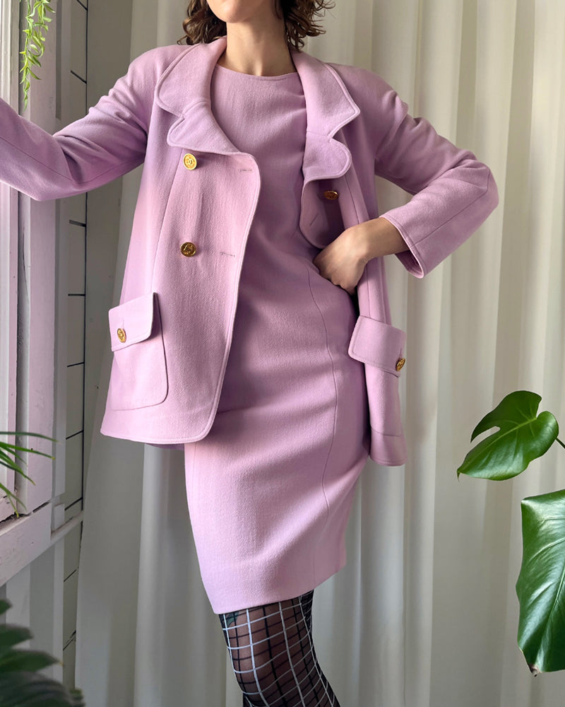 90s Chanel Wool Jacket & Dress Suit | S - Lucky Vintage 90s Chanel Wool Jacket & Dress Suit | S - Lucky Vintage
