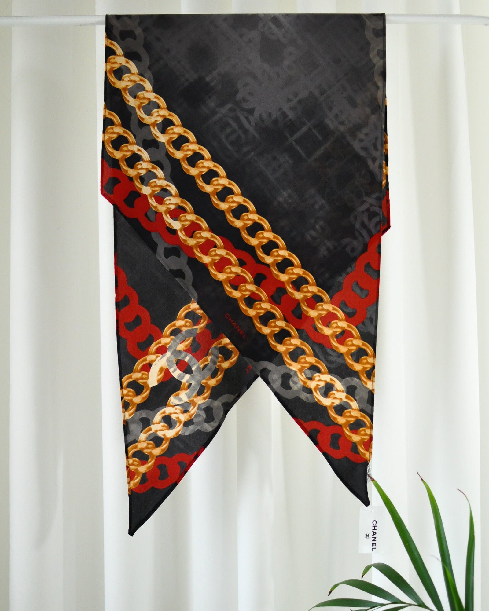 00s Chanel Chain Print Logo Silk Scarf - New with Tags