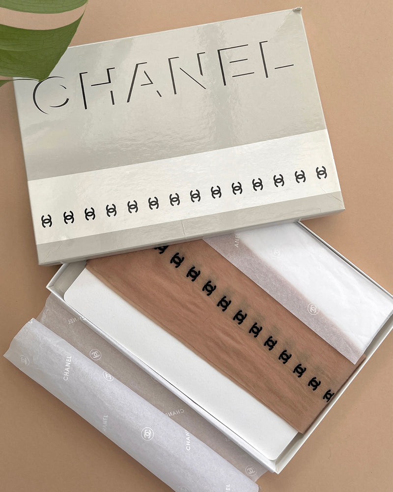 Chanel REV Runway White CC Logo Sheer Hoisery Stockings Pull On Tights Size  S