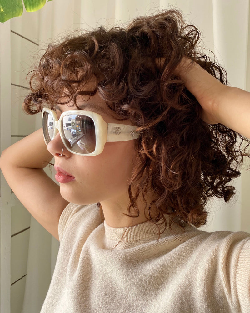 00s Chanel Ivory Marble Sunglasses - Lucky Vintage