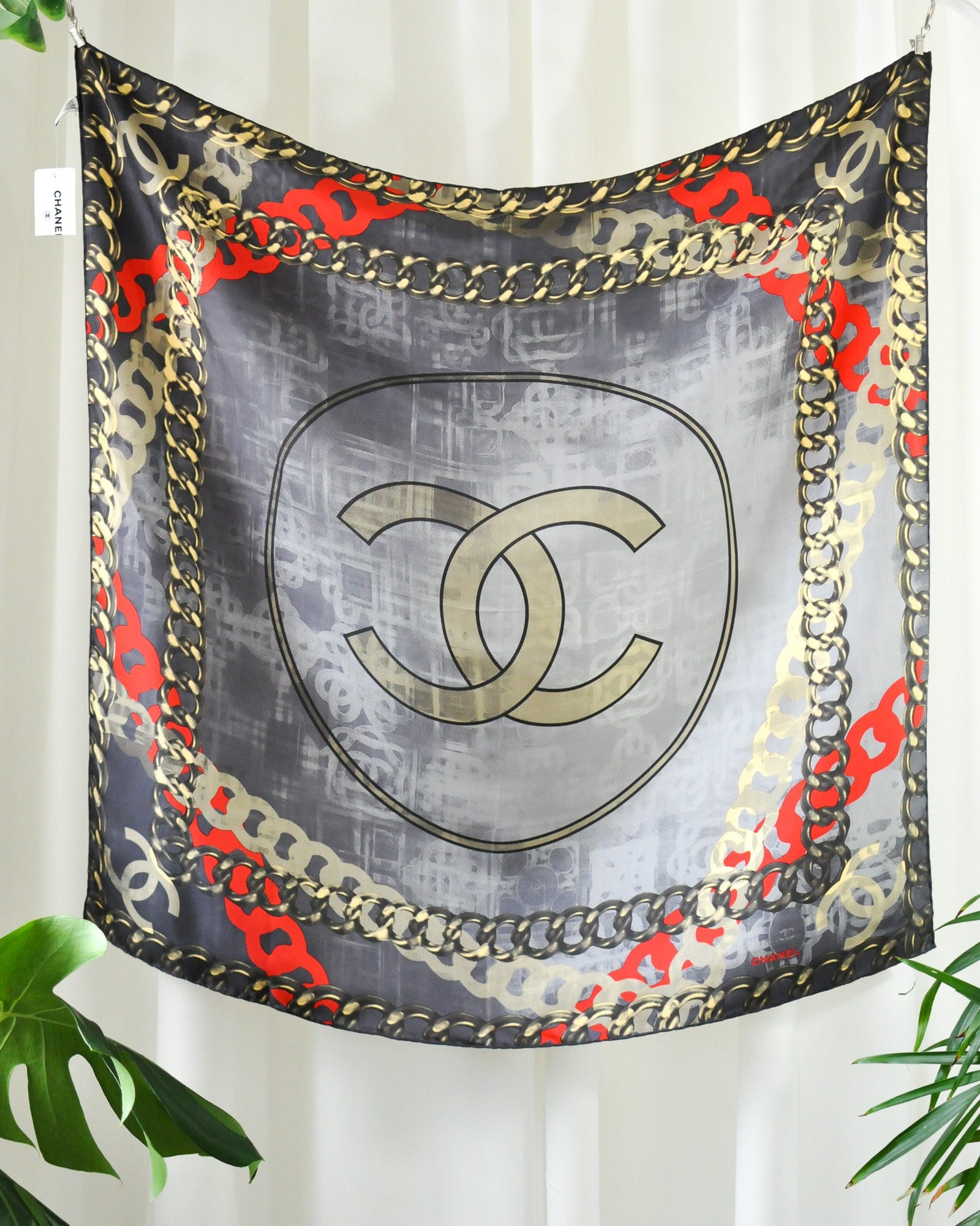 00s Chanel Chain Print Logo Silk Scarf - New with Tags
