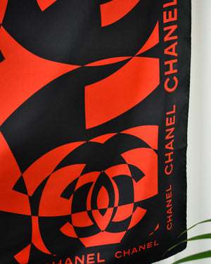 00s Chanel Black Logo Silk Scarf - New with Tags