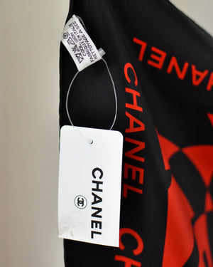 00s Chanel Black Logo Silk Scarf - New with Tags - Lucky Vintage