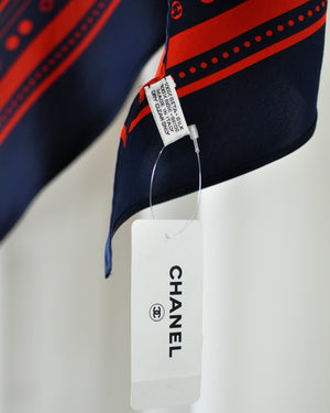 00s Chanel Navy Logo Silk Scarf - New with Tags