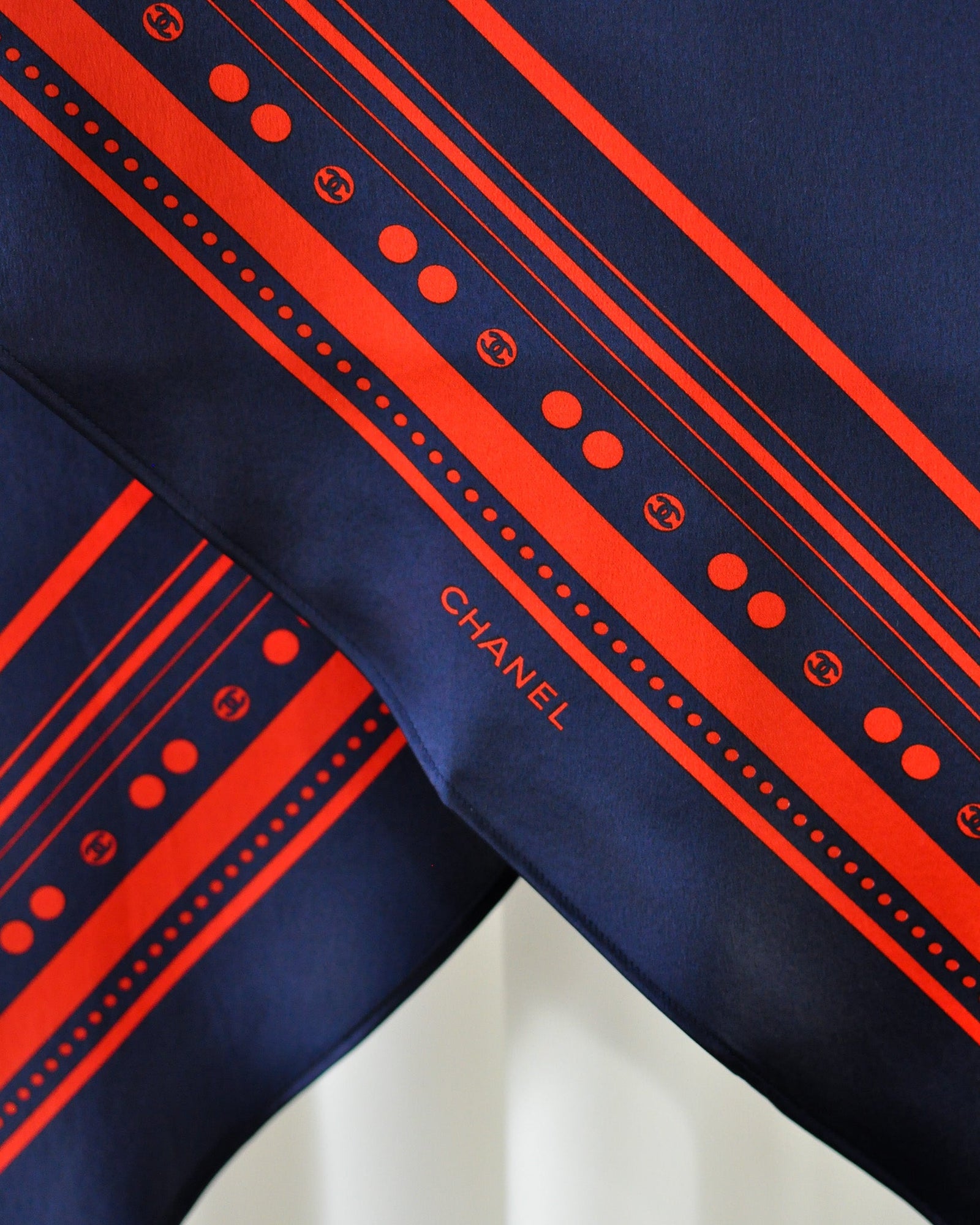 00s Chanel Navy Logo Silk Scarf - New with Tags