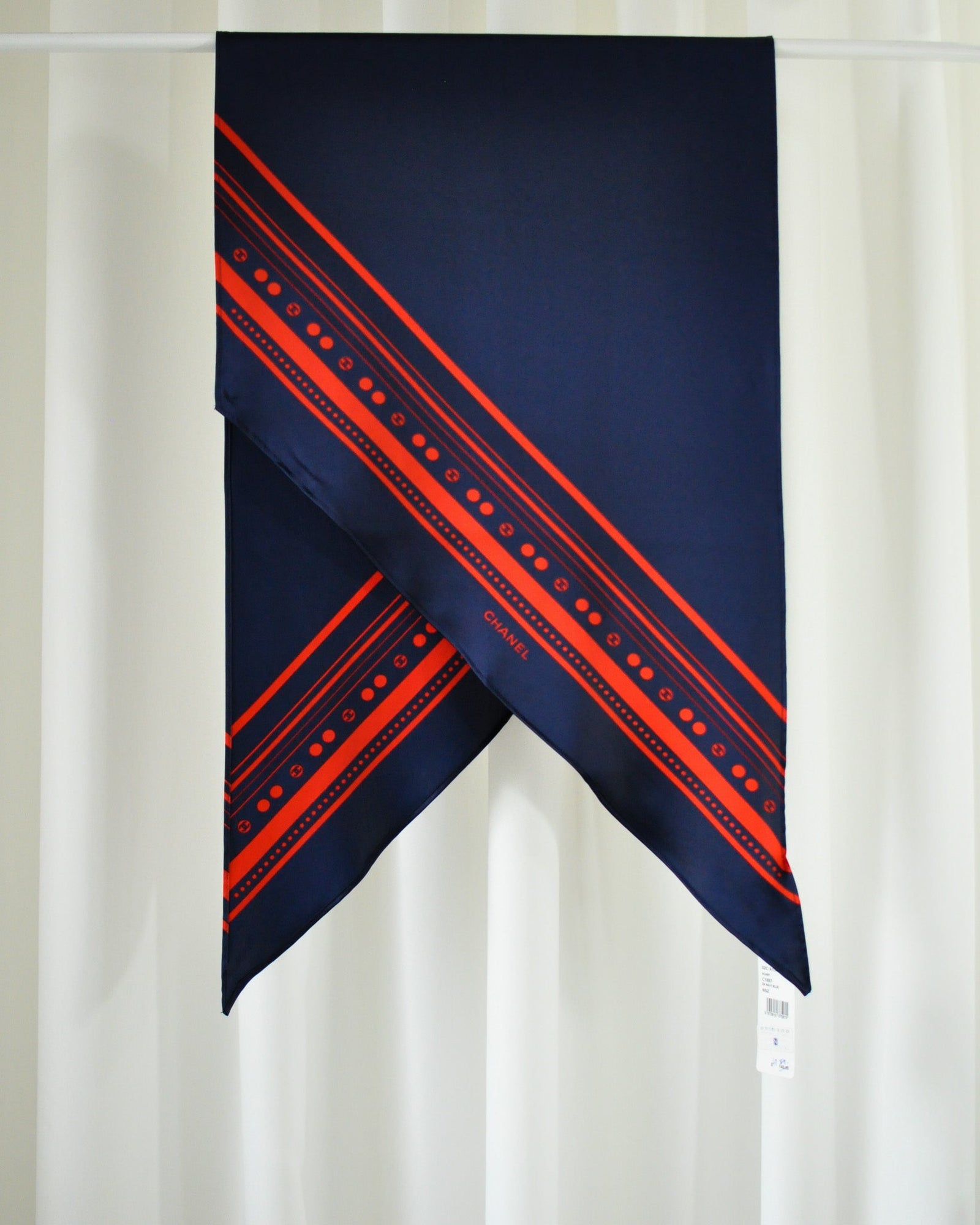 00s Chanel Navy Logo Silk Scarf - New with Tags