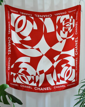 00s Chanel Red Logo Silk Scarf - New with Tags - Lucky Vintage