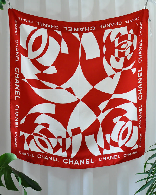00s Chanel Chain Print Logo Silk Scarf - New with Tags - Lucky Vintage