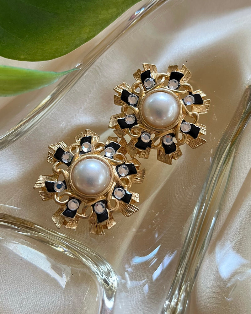 Signed Gold Pearl Earrings