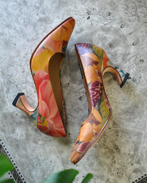 John Fluevog Floral Leather Heels - Lucky Vintage