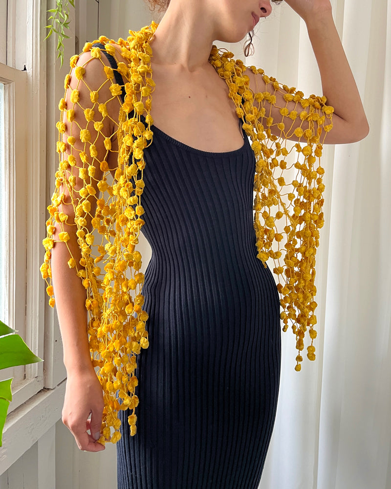 30s Cheddar Yellow Pom Pom Shawl | XS-L