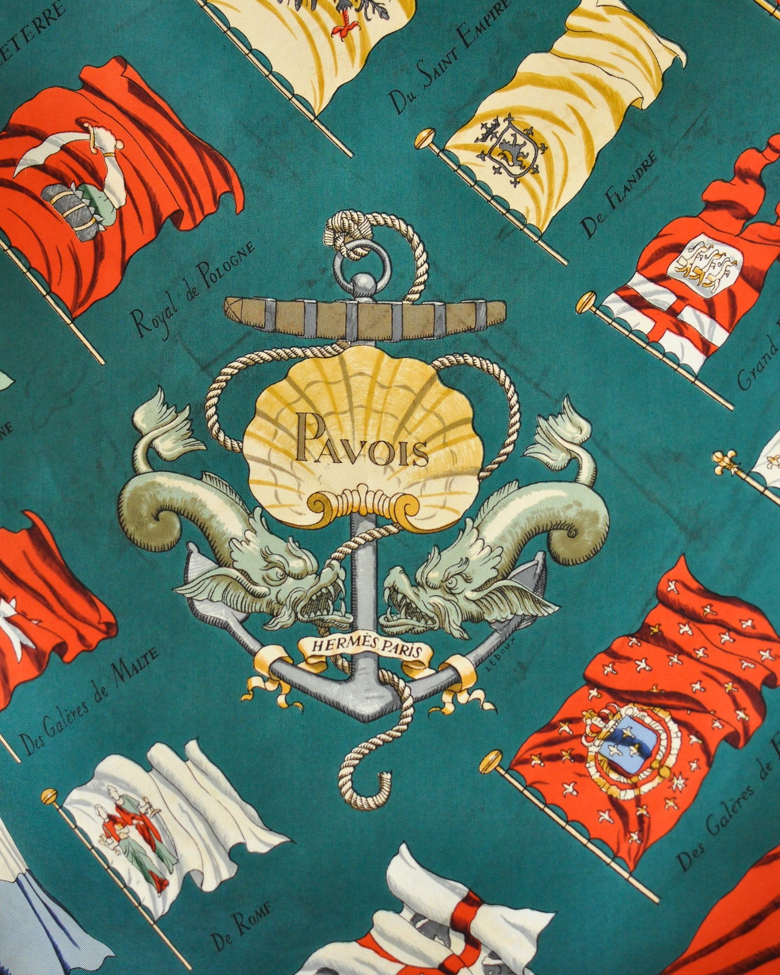 60s Hermes Pavois Flags Silk Scarf