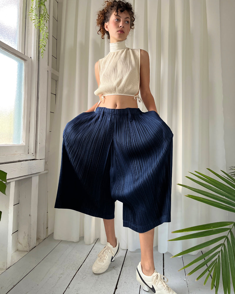 Issey Miyake Pleats Please Pull-On Culottes in Black