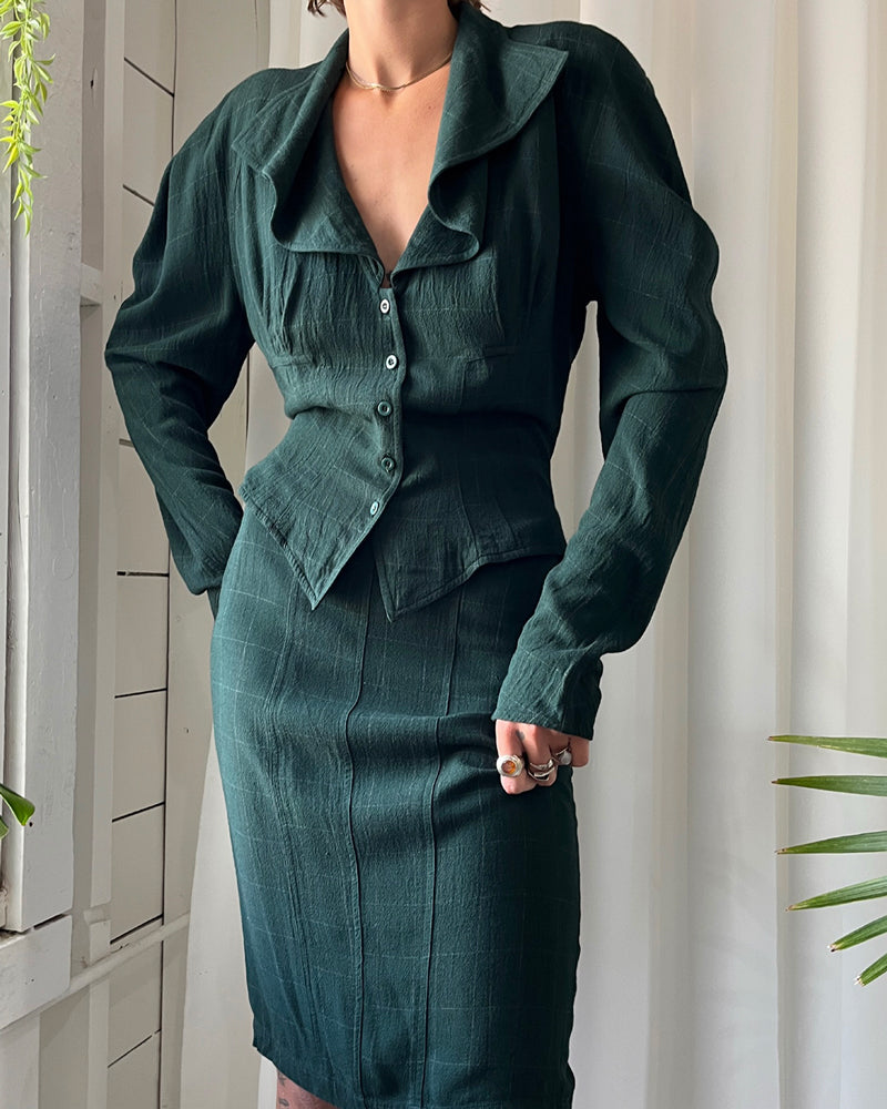 80s Karen Alexander Skirt Suit | M
