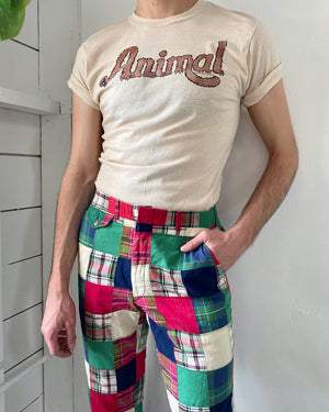 70s Madras Plaid Cotton Pants