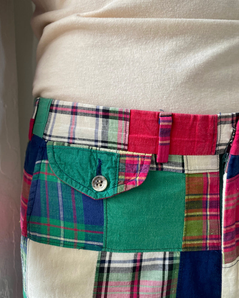 70s Madras Plaid Cotton Pants | L