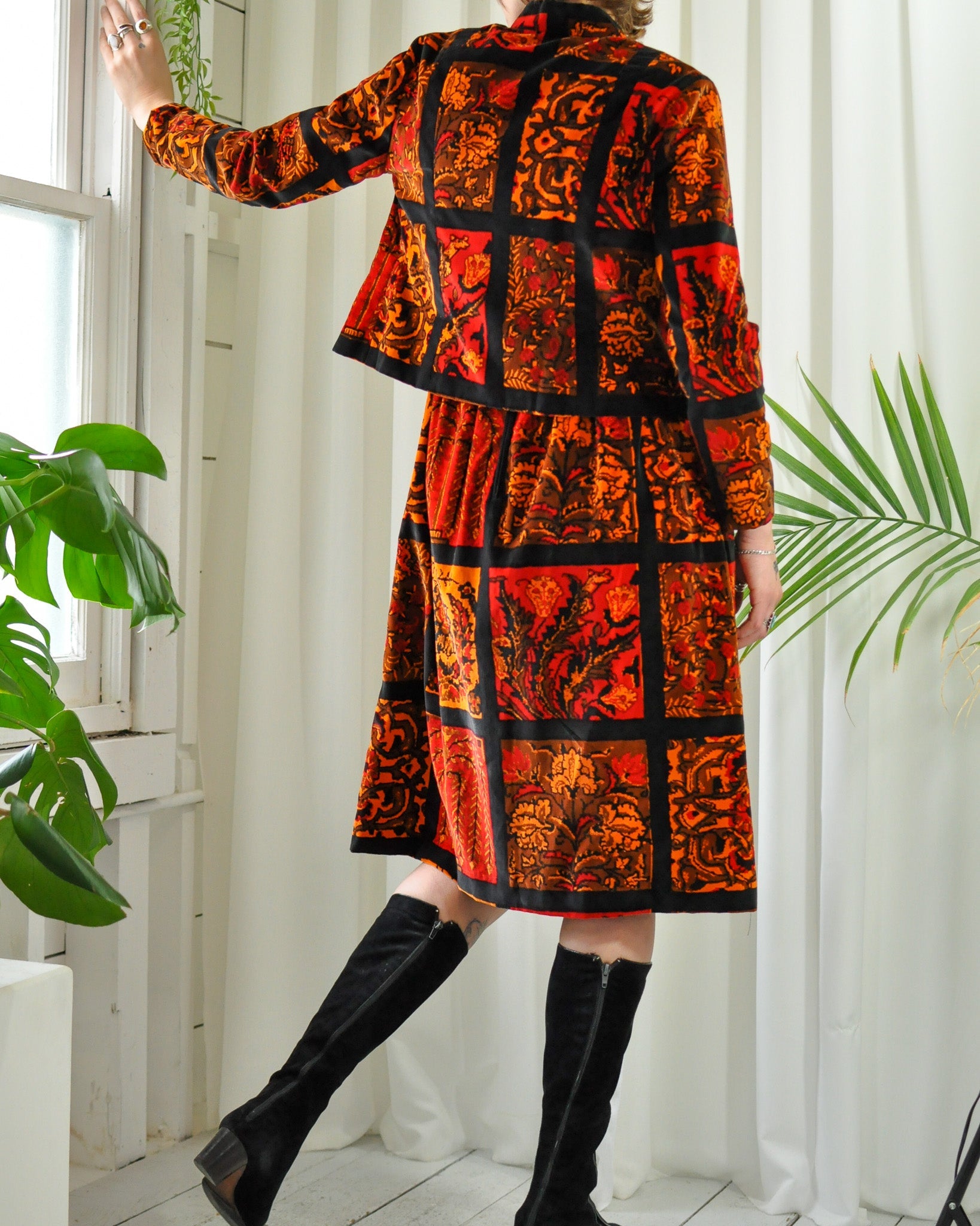 vintage black floral coat \u0026 skirt set-up