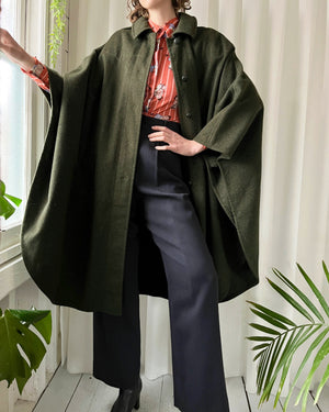 Green Loden Wool Cape with Hood