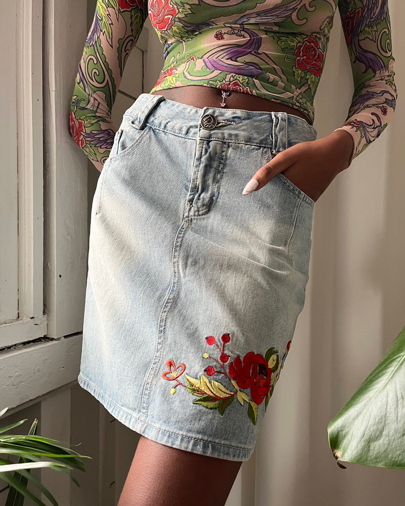 00s Dior Embroidered Denim Skirt