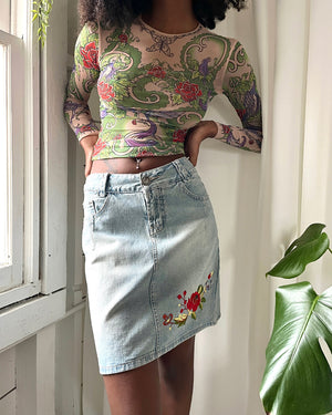00s Dior Embroidered Denim Skirt
