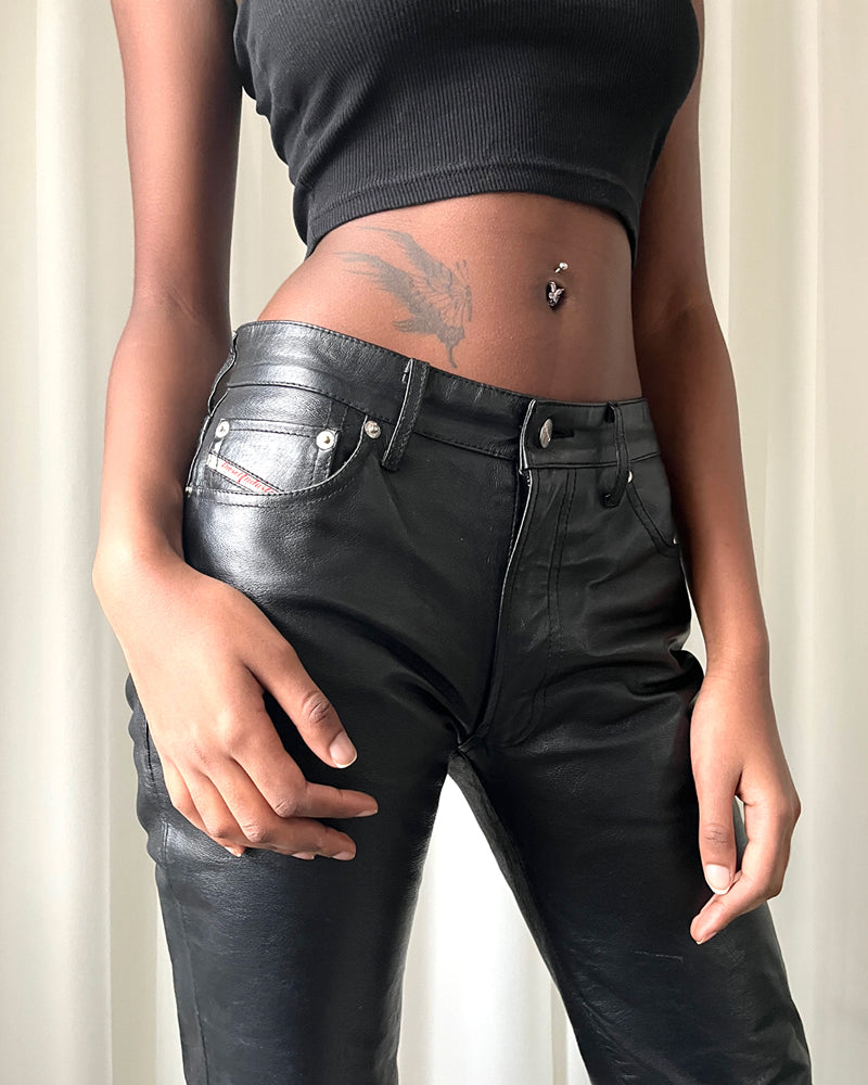 00s Black Leather Pants | S