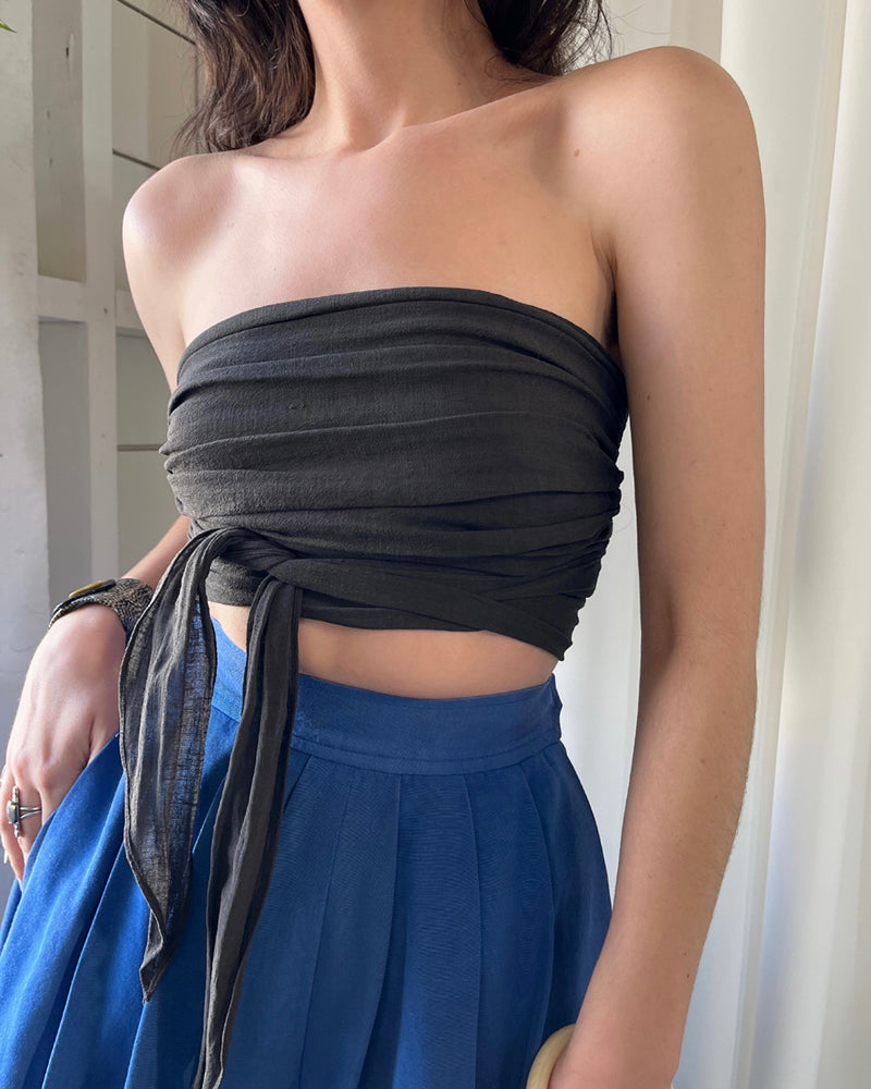 80s YSL Gauze Strapless Wrap Top | XS-M