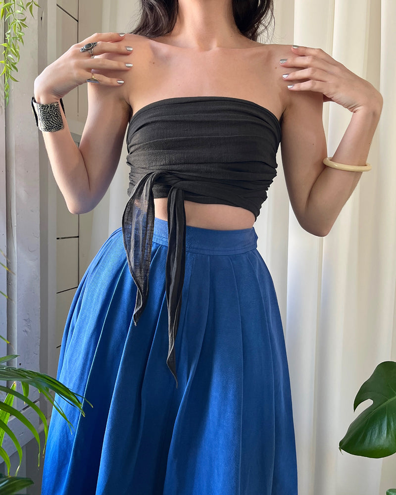 80s YSL Gauze Strapless Wrap Top | XS-M